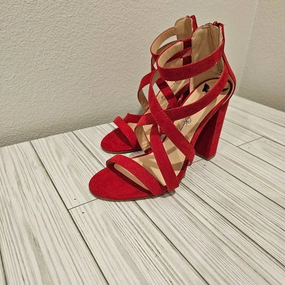 Penny Loves Kenny Bright Red Strappy Heels- Women's 7.5 - Picture 2 of 5
